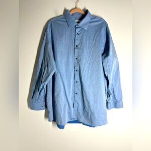 Calvin Klein Dress Shirt Men's 18.5 Long Sleeve Blue Big Fit  Stretch